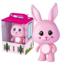 Brinquedo Coelho Rosa Articulado Pets Hora Do Passeio