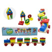 Brinquedo Colorido Trem Vagões Formas Geométricas Madeira