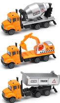 Brinquedo Conjunto 3 Modelos de Miniatura Caminhões Construção Metal