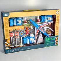 Brinquedo conjunto aviao de plastico, c/ motor a friccao, c/ acessorios