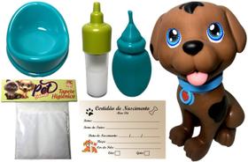 Brinquedo Conjunto Boneco Animalzinho De Estimação Cachorro Cachorrinho Marrom - Faz Xixi - Com Acessórios - Patrulha Pet Friends