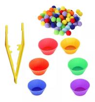 Brinquedo Coordenação Motora Fina Pinça Pompom Potinhos Cor