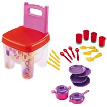 Brinquedo Cozinha Infantil C/ Cadeirinha Bau 27 peças Dismat
