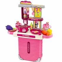 Brinquedo Cozinha Infantil Maleta 2 Em 1 Mini Bancada Luz