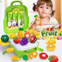 Brinquedo cozinha maleta com frutas e vegetais com corte de tiras autocolantes