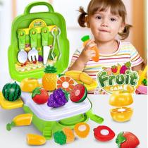 Brinquedo cozinha maleta com frutas e vegetais com corte de tiras autocolantes