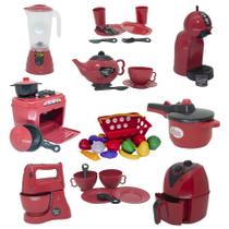 Brinquedo Cozinha Vermelho Air Fryer Fogão Panela Bulê 40pç