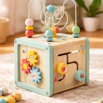 Brinquedo Cubo de Atividades Didáticas Infantil 5 em 1 Feito em Madeira
