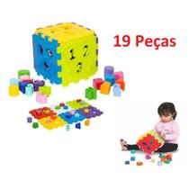 Brinquedo Cubo Didático Educativo Pedagógico Infantil Blocos Formas e Figuras Criativas de Encaixe