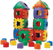Brinquedo Cubos Blocos De Montar Divertido Colorido 52 Pçs - GGB