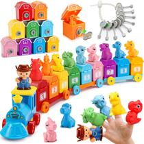 Brinquedo de aprendizagem Montessori IPOURUP Dinosaur Train com fechaduras e chaves Brinquedo de aprendizagem Montessori IPOURUP Dinosaur Train com fechaduras e chaves