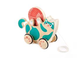 Brinquedo de Arrastar Gatinho de Madeira Hape - Caminha, Rola e Chocalho