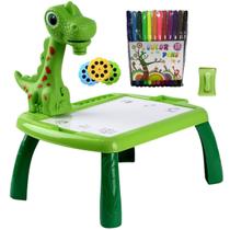 Brinquedo de Arte Infantil Mesa Projetora Dinossauro Grande com Música 12 Canetinhas