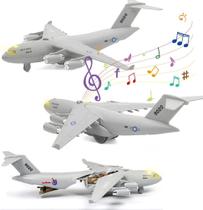 Brinquedo de avião com luzes e sons, modelo de metal, Pull Back Action, avião a jato, avião de caça cinza