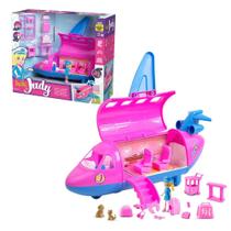 Brinquedo de Avião da Judy com Boneca Aeromoça, Acessórios e Pets