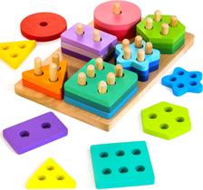 Brinquedo de classificação e empilhamento HELLOWOOD Wooden de 1 a 3 anos com 24 blocos Brinquedo de classificação e empilhamento HELLOWOOD Wooden de 1 a 3 anos com 24 blocos