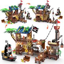 Brinquedo de construção CUBIMANA 3 Style Pirate Ship Wharf com LED 781 unidades