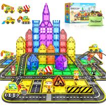 Brinquedo de construção de azulejos magnéticos Soyee 102 unidades com estradas e muito mais