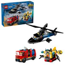 Brinquedo de construção: helicóptero, caminhão de bombeiros e submarino LEGO City 7+