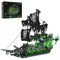 Brinquedo de construção JMBricklayer Pirate Ship Flying Dutchman com luzes