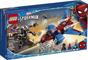 Brinquedo de construção LEGO Marvel Spider-Man Spider-Jet vs Venom Mech 76150 para crianças (371 peças)