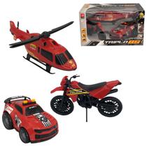 Brinquedo De Criancas Policia Helicoptero Carro Moto Conjunto Infantil Carrinho Motinha Vermelho