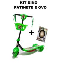 Brinquedo De Dino Patinete Verde Com Luz e Cestinha E Presente