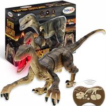 Brinquedo de dinossauro RC: Velociraptor de 18 polegadas acende, ruge, anda para frente, para trás, para a esquerda e para a direita, tem bateria recarregável incorporada para 1 hora completa de jogo, inclui controlador & cabo USB