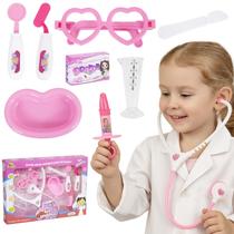 Brinquedo de Doutora Com Itens Médicos Educativos Rosa Oculos De Coração Estetoscópio Bisturi