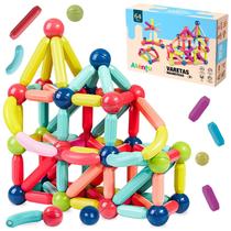 Brinquedo de Encaixar Bloco Magnético Infantil Blocos de Montar 64 Peças
