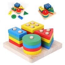 Brinquedo de Encaixe Educativo Formas Geométricas Montessori 16 Peças - Importado