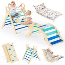 Brinquedo de escalada BlueWood Pikler Triangle Set 8 em 1 com almofada