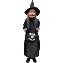 Brinquedo de Halloween Boneco Animatrônics com Movimento e Bandeja pra Doce com Luz e Som Bruxa Mordomo ou Palhaço