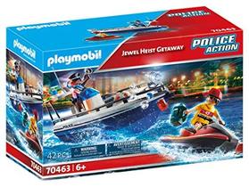 Brinquedo de ladrão de jóias e policial, Playmobil, o conjunto inclui duas figuras, barco policial, embarcações pessoais e muitos outros acessórios.