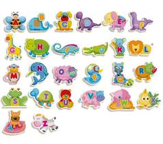 Brinquedo De Madeira Alfabeto Animais Abc Bichos 52 Peças - Brincadeira de Criança