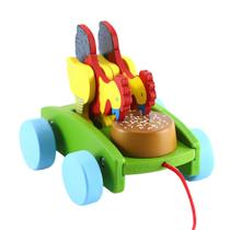 Brinquedo de madeira de frango Rooster Peck Rice Push Pull T Brinquedo de madeira de frango Rooster Peck Rice Push Pull T