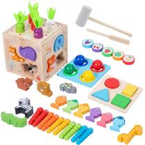 Brinquedo de madeira Montessori 8 em 1 para bater bolas e combinar animais Brinquedo de madeira Montessori 8 em 1 para bater bolas e combinar animais