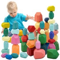 Brinquedo de madeira Stacking Rocks MEGRANATE 39 unidades para crianças pequenas Brinquedo de madeira Stacking Rocks MEGRANATE 39 unidades para crianças pequenas