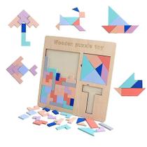 Brinquedo de madeira Wood Tetris Game T Shape Tangram 3 em 1 Brinquedo de madeira Wood Tetris Game T Shape Tangram 3 em 1
