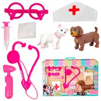 Brinquedo De Médico Pet Com Cachorro Gato E Kit Veterinário Completo Com Estetoscópio