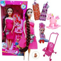 Brinquedo De Menina Boneca Gravida C Bebê Com Roupinhas e Acessórios Bonequinha Presente