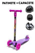 Brinquedo De Menina Patinete Rosa E Roxo De Pé E Capacete