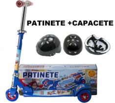 Brinquedo De Menino Patinete Azul De Pé E Capacete