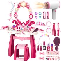 Brinquedo de mesa de maquiagem Surelect Toddler com cadeira de espelho de 3 a 6 anos