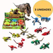 Brinquedo De Montar Kit Com 03 Dino Block Animais 2 Em 1