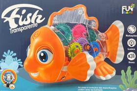 Brinquedo de Peixe Musical Transparente Gear Fish Luzes andar Brinquedo de Peixe Musical Transparente Gear Fish Luzes andar