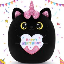 Brinquedo de pelúcia Auspicious Beginning Black Unicorn Cat 28cm