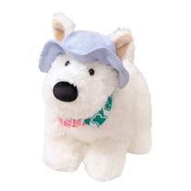 Brinquedo de pelúcia Cartoon Westie Stuffed Dog 25 cm com chapéu e cachecol