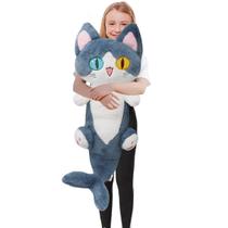 Brinquedo de pelúcia ELAINREN Big Grey Cat Shark com cauda de tubarão 85 cm Brinquedo de pelúcia ELAINREN Big Grey Cat Shark com cauda de tubarão 85 cm
