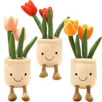 Brinquedo de pelúcia Evlooe Tulip, 3 peças para crianças e meninos com vasos de plantas